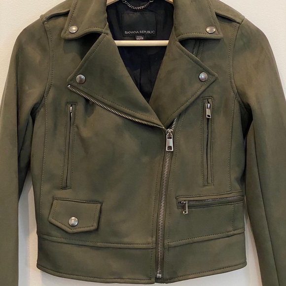 Olive Green Vegan Suede Moto Jacket by Banana Republic - Picture 3 of 3